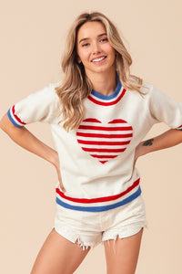 Thumbnail for BiBi US Flag Theme Striped Heart Sweater