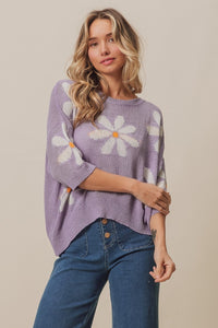 Thumbnail for BiBi Floral Pattern Slit Sweater