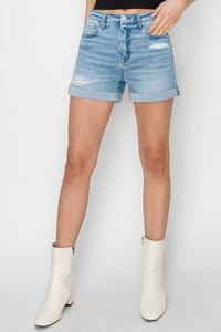 Thumbnail for RISEN Distressed Mid-Rise Waist Denim Shorts