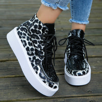 Thumbnail for PU Leather Leopard Platform Sneakers