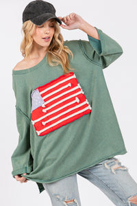 Thumbnail for SAGE + FIG Full Size American Flag Patch Drop Shoulder T-Shirt