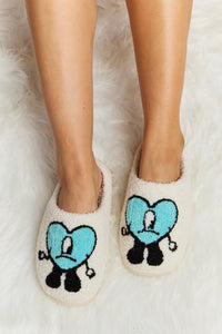 Thumbnail for Melody Love Heart Print Plush Slippers