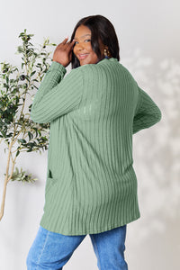 Thumbnail for Basic Bae Full Size Ribbed Open Front Cardigan with Pockets