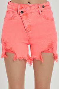 Thumbnail for RISEN Raw Hem Asymmetrical Waist Denim Shorts