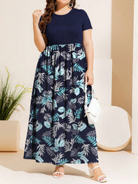 Thumbnail for Plus Size Printed Round Neck Short Sleeve Maxi Dress