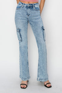 Thumbnail for RISEN Full Size High Rise Cargo Flare Jeans