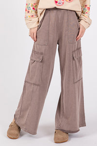 Thumbnail for SAGE + FIG Knit Terry Mineral Wash Wide Leg Pants