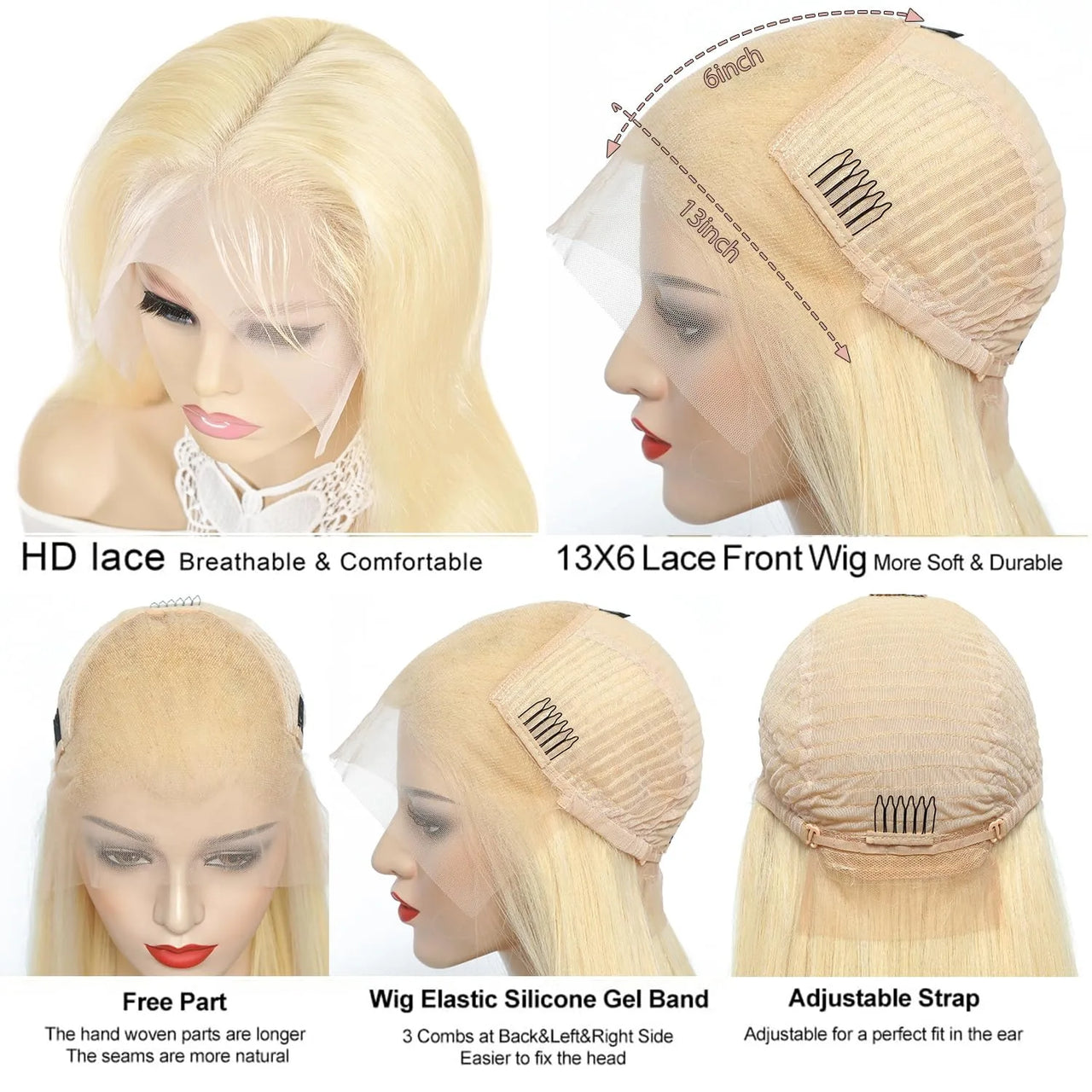 Wear and Go 200% Density Human Hair 613 Straight HD Lace Front Wig 13x4 Brazilian Virgin Blonde Lace Frontal Wigs Glueless