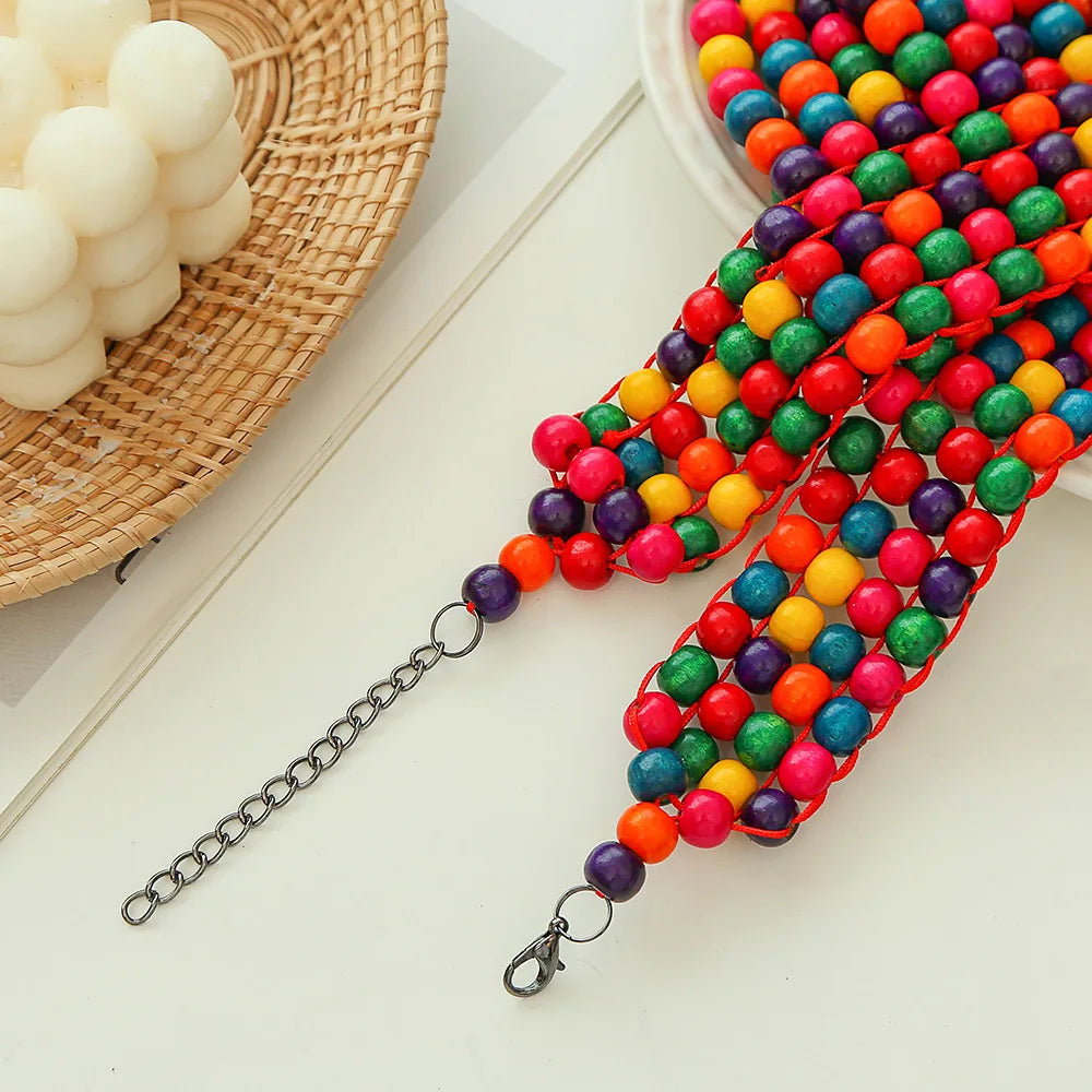 African Statement Chunky Choker Necklaces For Women Multi Strand Colorful Bead Layered Necklace Fashion Jewelry Earrings Set