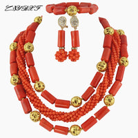 Thumbnail for Nigerian Beads Jewery Sets African Coral Beads Jewelry Sets Coral Necklace Bracelet Earrings Sets    HD0291