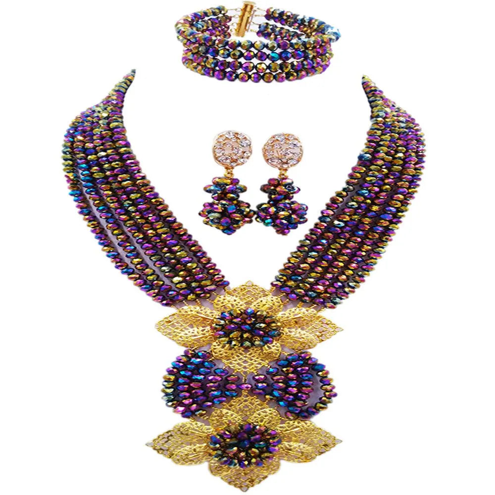 Fashion Multicolor Plated African Beads Jewelry Set Nigerian Necklace Sets for Women 6HLK10