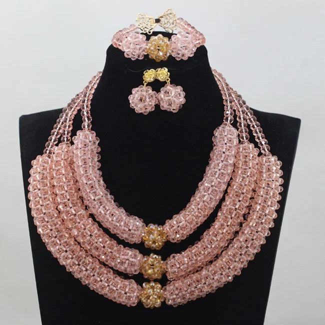 Fashion African Bridal Jewelry Beads Set Peach Crystal Handmade Jewelry Sets New Design Birthday Gift Free Shipping ABH031