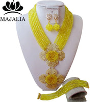 Thumbnail for Trendy yellow Nigerian wedding African beads jewelry set crystal necklace bracelet earrings A well-known brand Majalia  1016