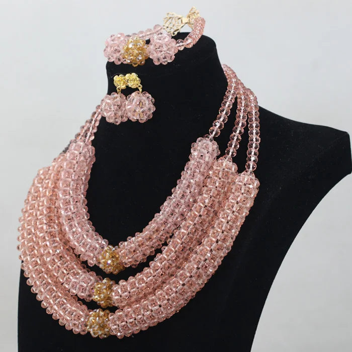 Fashion African Bridal Jewelry Beads Set Peach Crystal Handmade Jewelry Sets New Design Birthday Gift Free Shipping ABH031