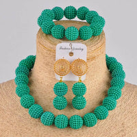 Thumbnail for Majalia Nigerian Wedding Woman African Bead Jewelry Set African Wedding Necklace Army Green Plastic Jewelry Sets zh-20