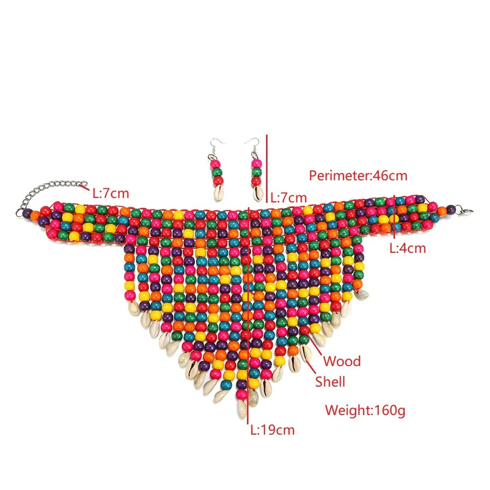 African Statement Chunky Choker Necklaces For Women Multi Strand Colorful Bead Layered Necklace Fashion Jewelry Earrings Set