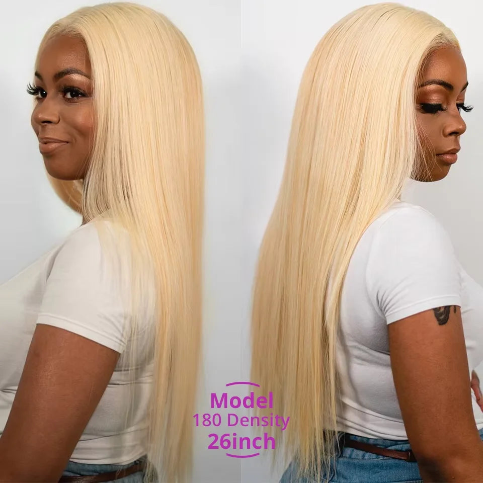 Wear and Go 200% Density Human Hair 613 Straight HD Lace Front Wig 13x4 Brazilian Virgin Blonde Lace Frontal Wigs Glueless