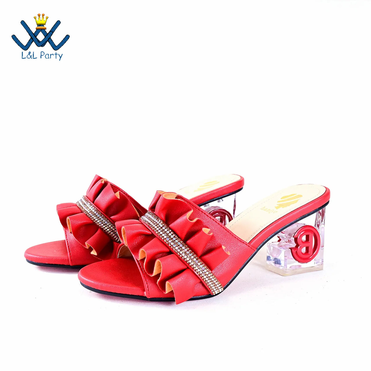 2024 Square Heels New Design Peep Toe Italian Wedding Shoes and Bag Set in Red Color Fashion African Slipper For Party