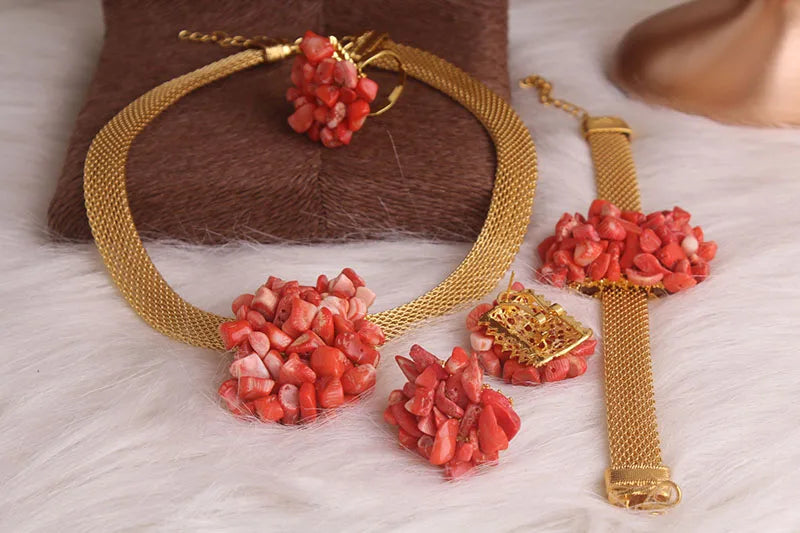 4ujewelry  African Wedding Coral Beaded Fine Jewelry Set For Women High Quality 2023