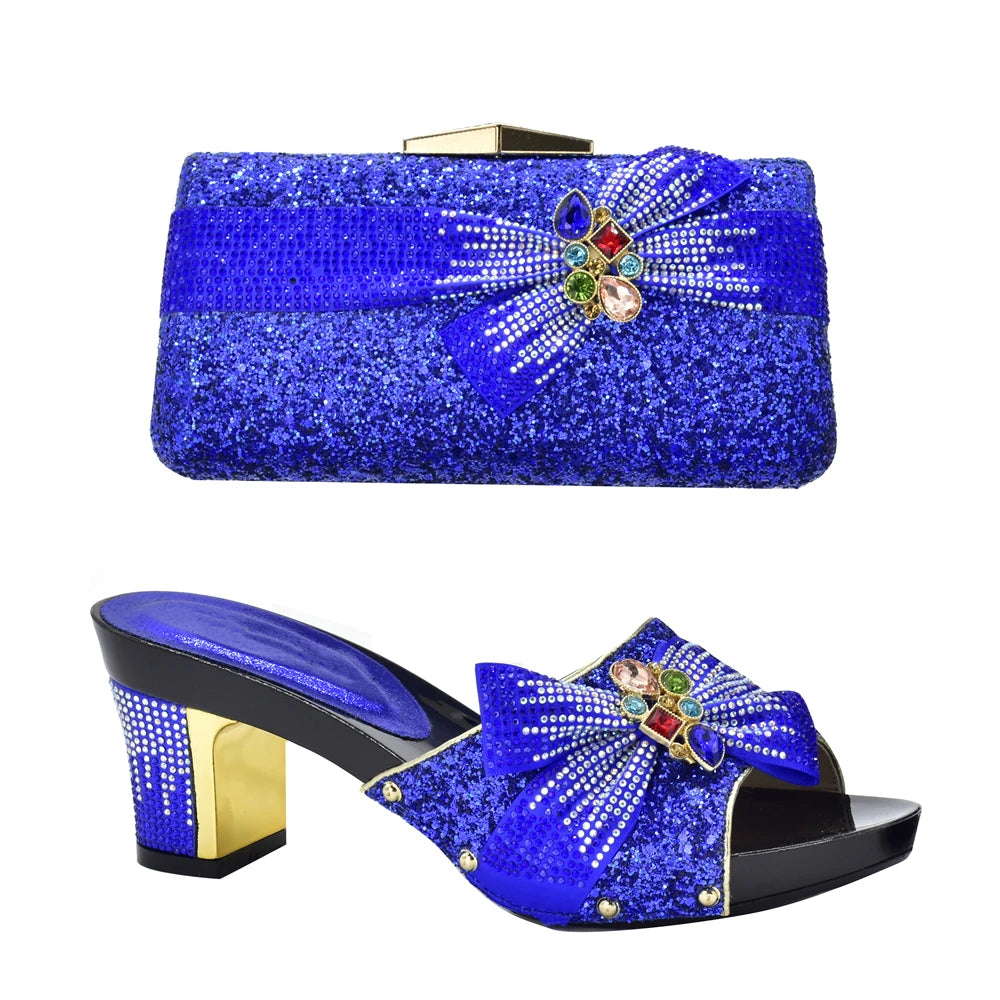 New Arrival African Wedding Italian Shoe and Bag Sets Decorated with Rhinestone Shoe and Bag Set for Party In Women Party Pumps