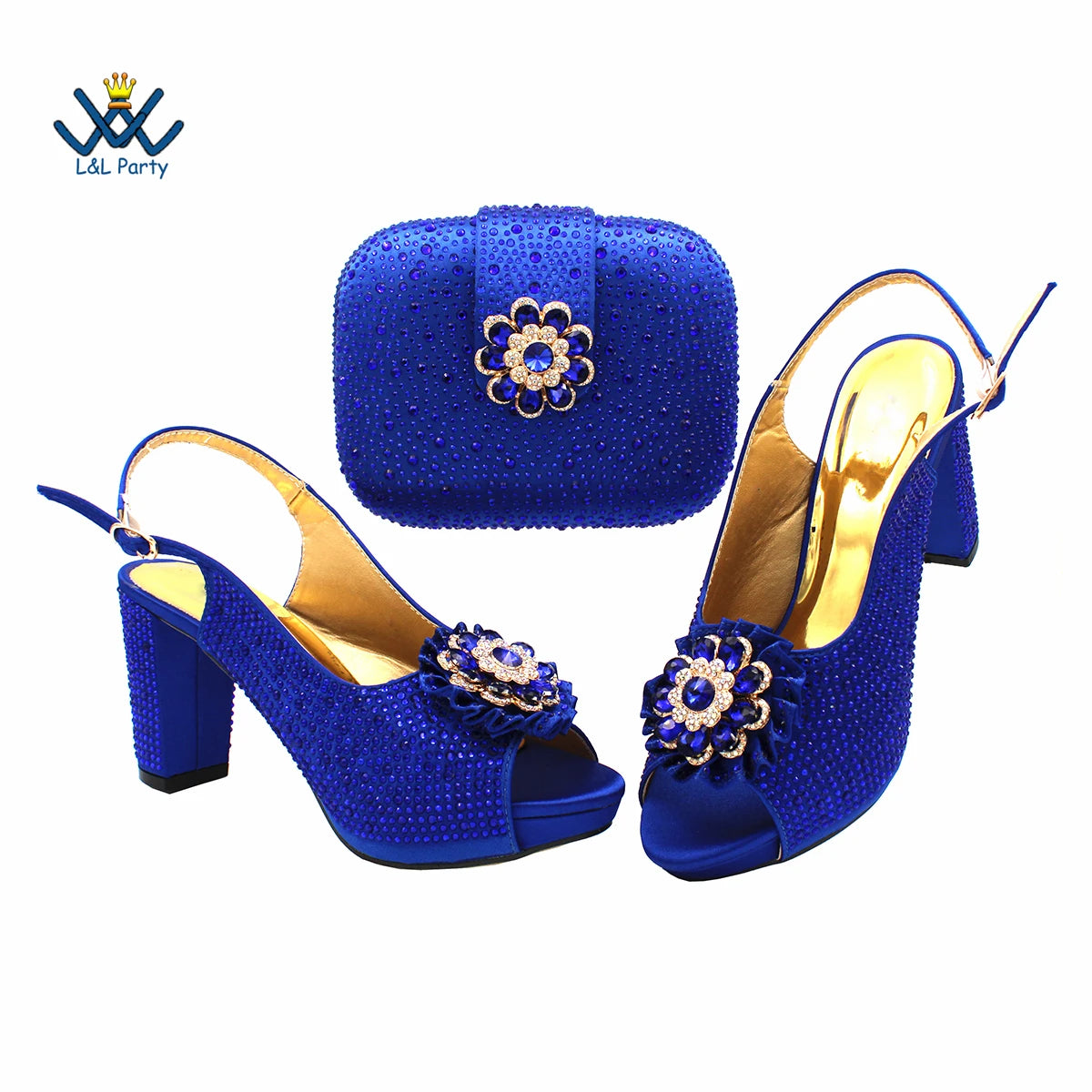 Latest African Women Shoes and Bag Set in Royal Blue New Design Italian Ladies Pumps for Garden Party