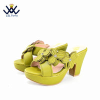 Thumbnail for Classics Style Slipper with Platform Elegant African Women Shoes Matching Bag Set in Lemon Green Color for Wedding Party