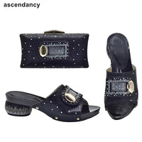 Thumbnail for Black Color Italian Shoes and Bag Set Decorated Wit Rhinestone Nigerian Women Wedding Shoes and Bag Set African Party Shoes Bag