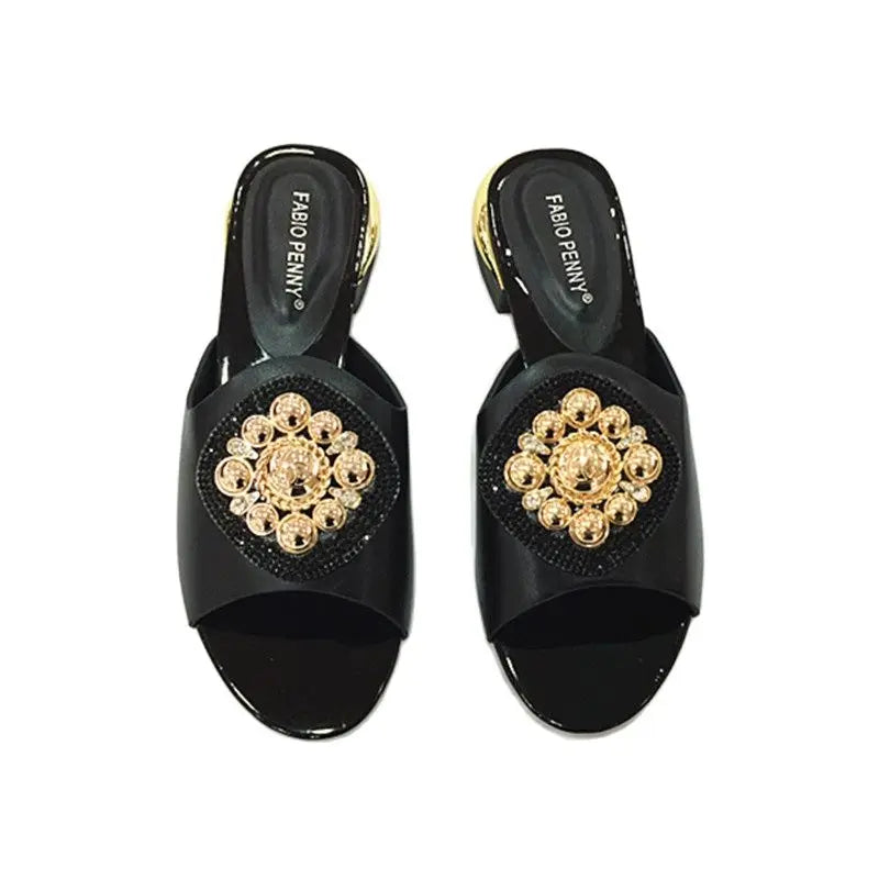 2023 African Style Rhinestone Slippers - Women's Low Heel Sandals for Parties