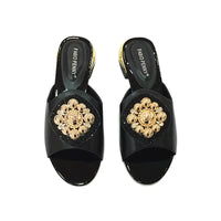 Thumbnail for 2023 African Style Rhinestone Slippers - Women's Low Heel Sandals for Parties