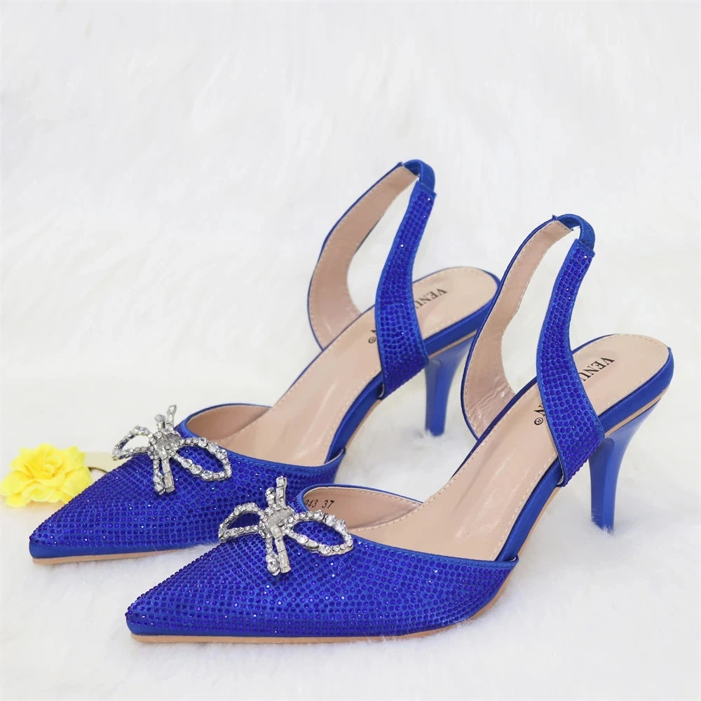 2024 Newest INS Style Blue Color Elegant High Heels Nigeria Popular Design African Ladies Shoes Matching Bag Set