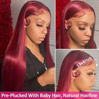 Thumbnail for 99J Burgundy Human Hair Lace Front Wig – 13x6 HD Transparent Lace, Straight Red Colored Wig for Women