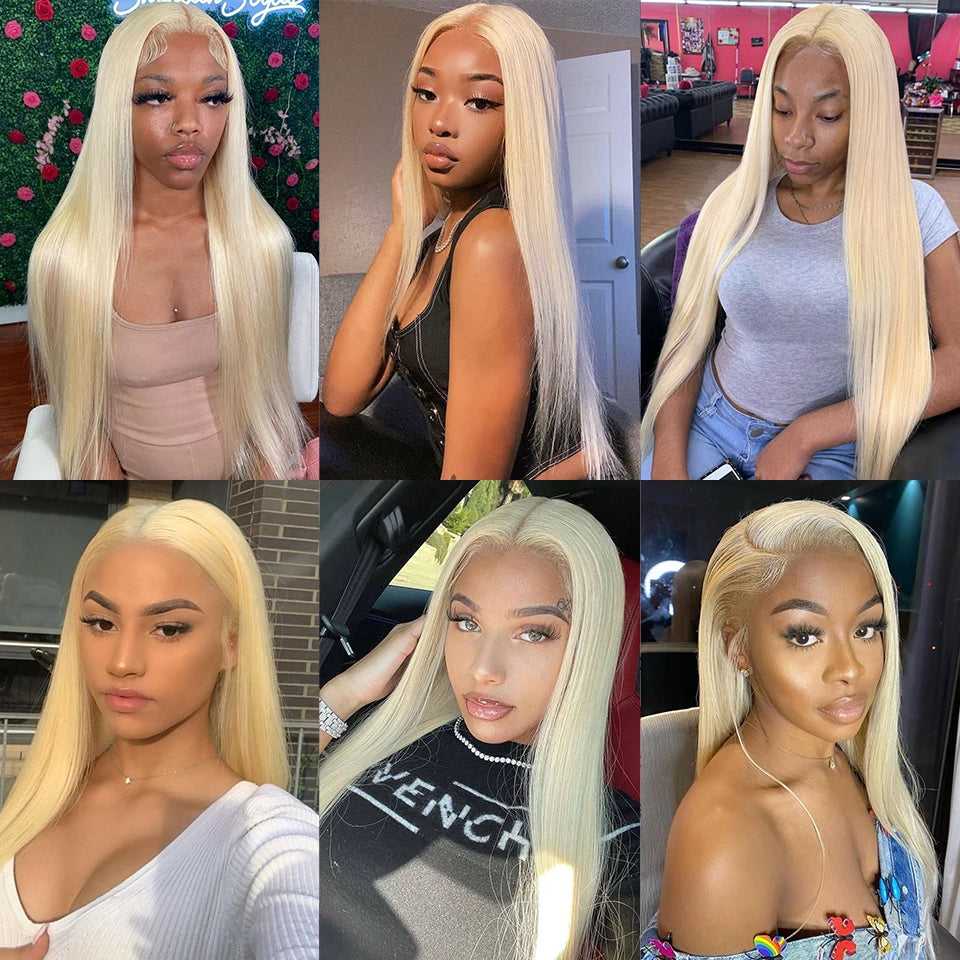 Wear and Go 200% Density Human Hair 613 Straight HD Lace Front Wig 13x4 Brazilian Virgin Blonde Lace Frontal Wigs Glueless