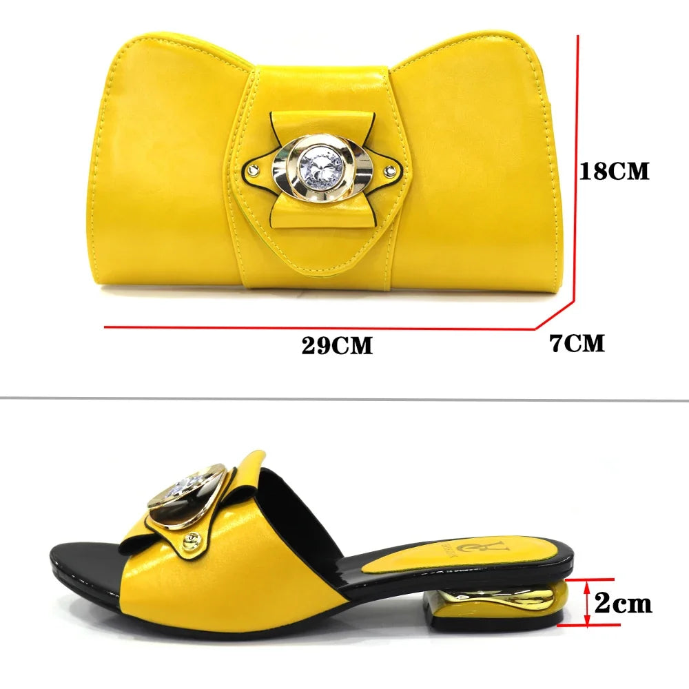 New Arrival Italian Shoes with Matching Bags Set Decorated with Rhinestone Women Summer Shoes African Wedding Shoe and Bags