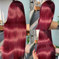 Thumbnail for 99J Burgundy Human Hair Lace Front Wig – 13x6 HD Transparent Lace, Straight Red Colored Wig for Women