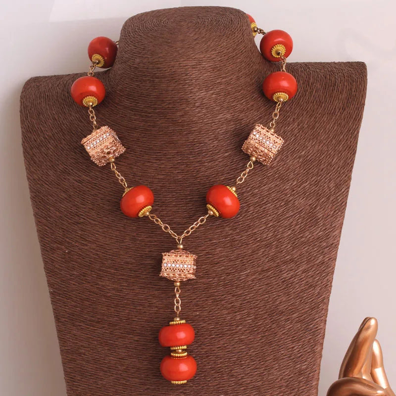 4ujewelry Imitation coral Nigerian Traditional Beads Necklace Set For African Bridal 2023