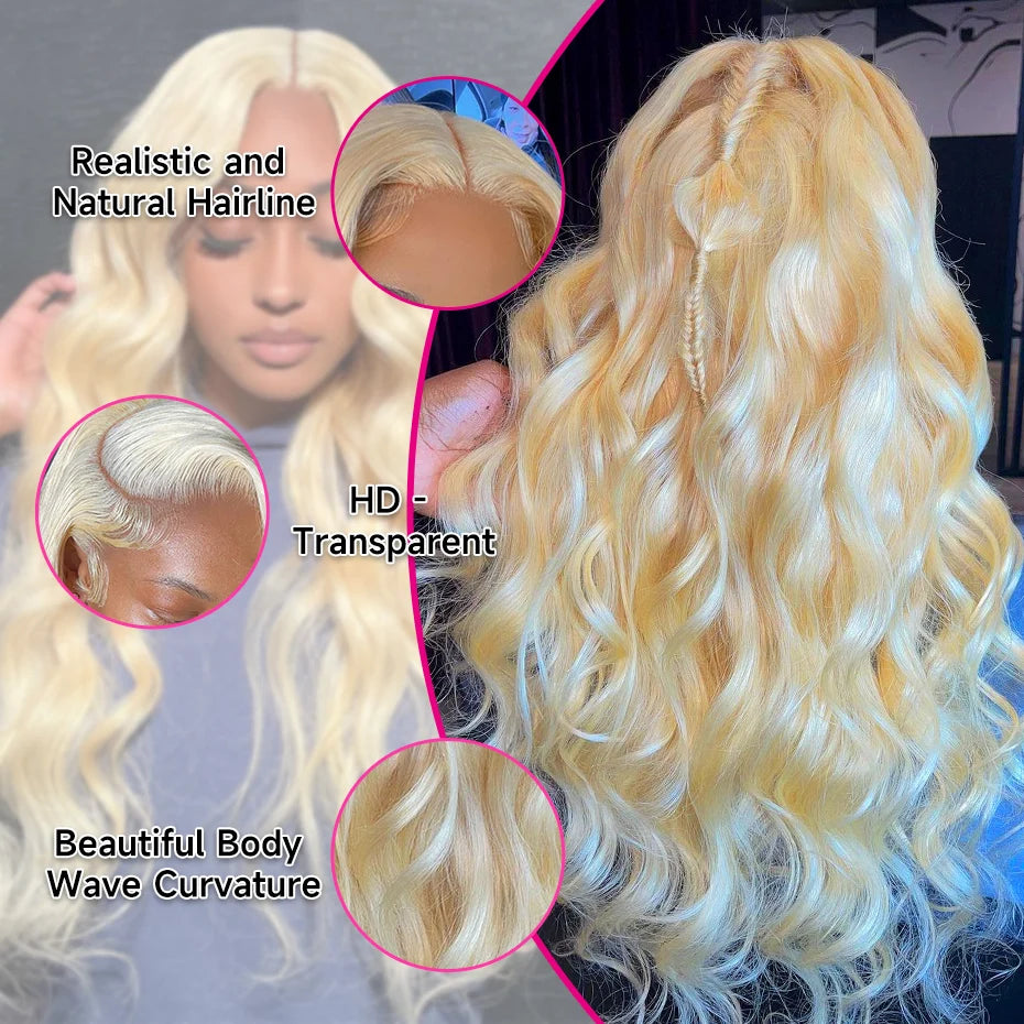 36-40 Inch Blonde 613 HD Lace Front Wig – 250-300 Density Body Wave Human Hair, 13x4/13x6 Lace Frontal Wig