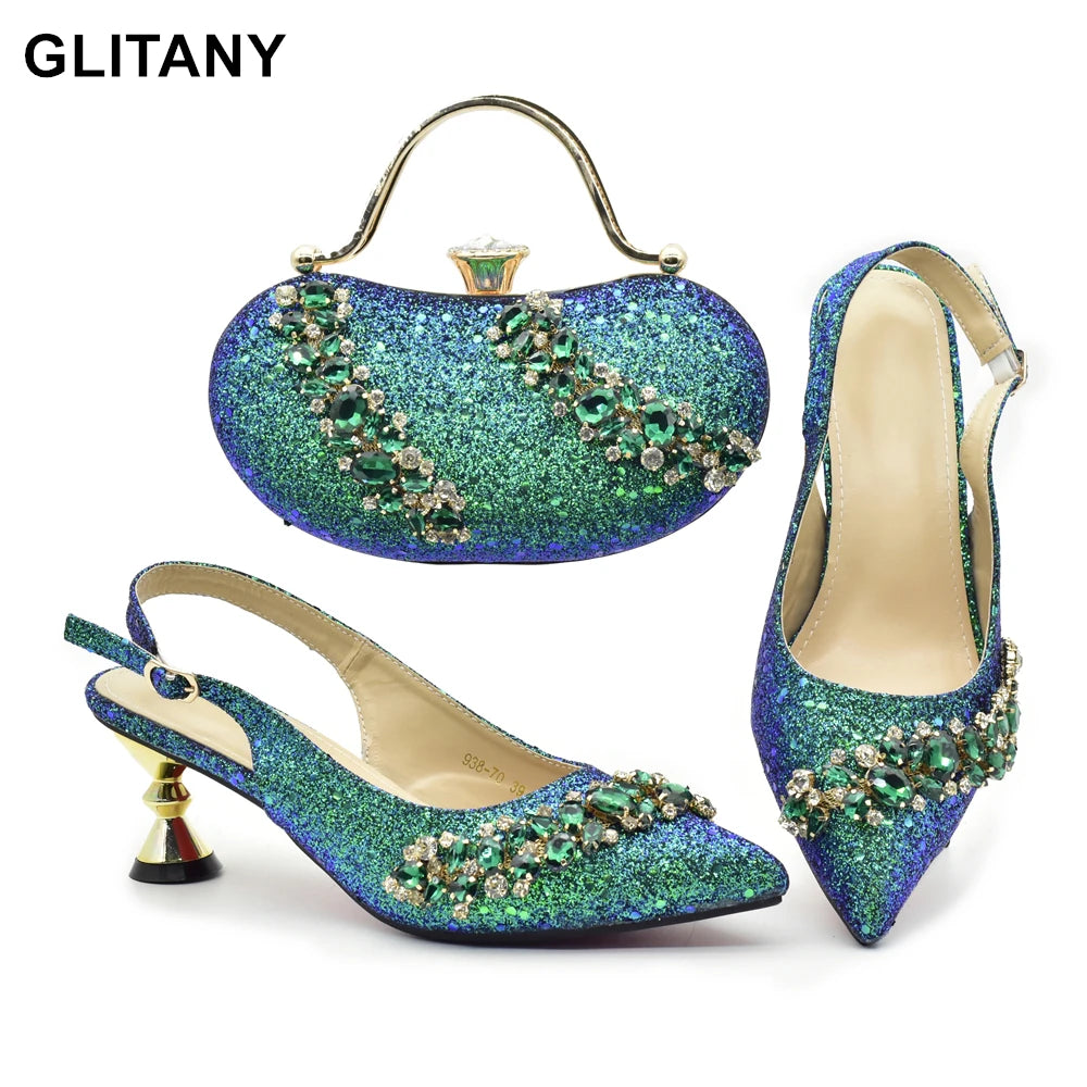 2023 Special Design African Women Shoes and Bag Set Pointed Toe Pumps for Wedding Party Plus Size Heels 42 Wedding Shoes Bride