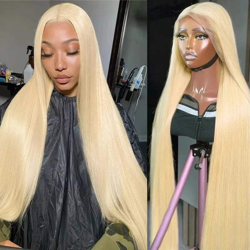 Wear and Go 200% Density Human Hair 613 Straight HD Lace Front Wig 13x4 Brazilian Virgin Blonde Lace Frontal Wigs Glueless