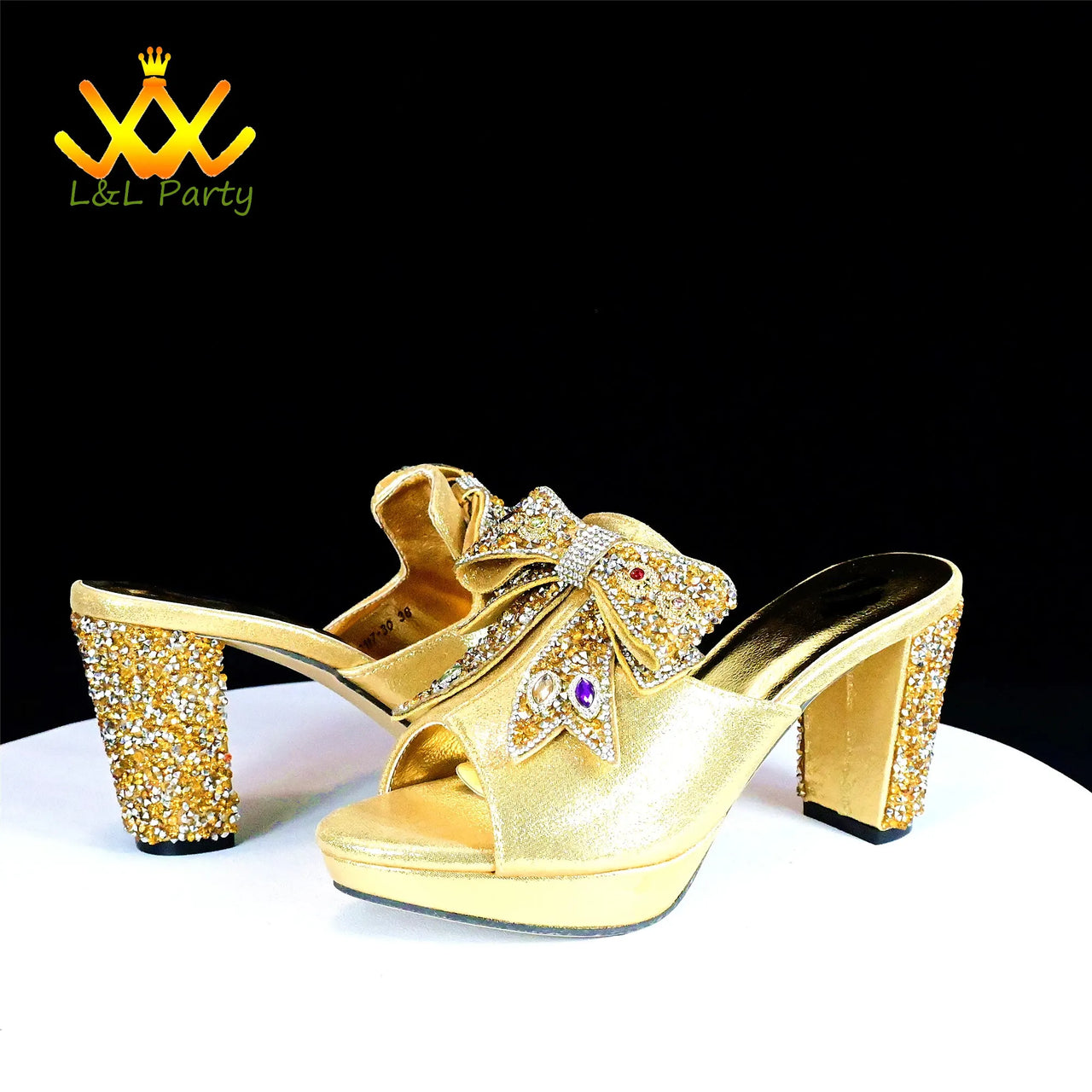 Gold New Design African Women Shoes Matching Bag Set High Quality Italian Design Super High Heels Slipper for Wedding Party