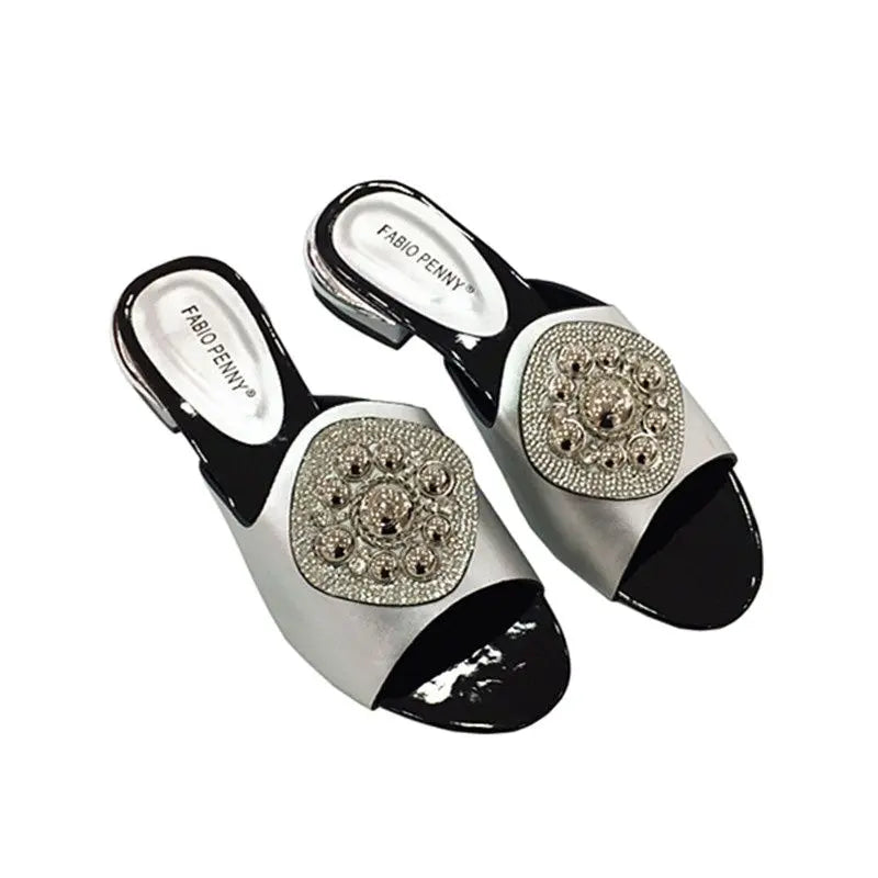 2023 African Style Rhinestone Slippers - Women's Low Heel Sandals for Parties