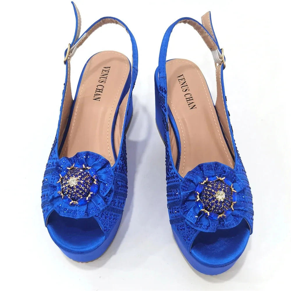 African Wedding Shoes Decorated with Rhinestone Luxery Shoes Women Open Toe Shoes Slip on Italian Ladies Shoes and Sandals