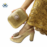 Thumbnail for New Design Peep Toe African Spring Autumn Lady Shoes and Bag Set in Gold Color Women Sandal in Wedding