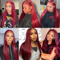 Thumbnail for 99J Burgundy Human Hair Lace Front Wig – 13x6 HD Transparent Lace, Straight Red Colored Wig for Women