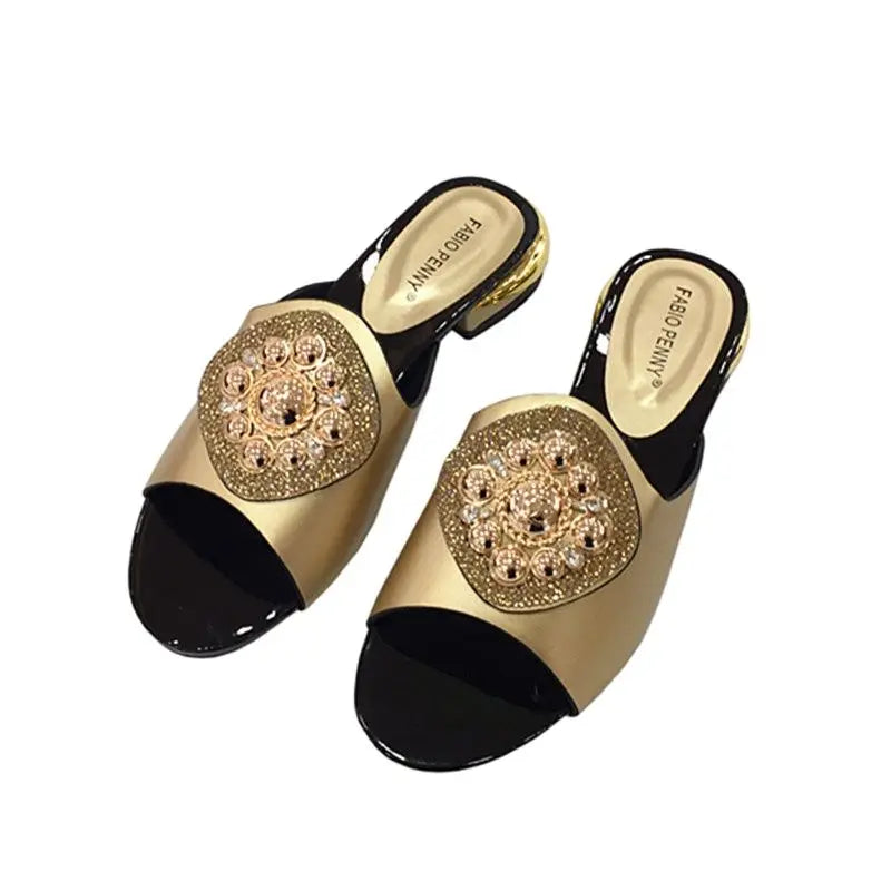 2023 African Style Rhinestone Slippers - Women's Low Heel Sandals for Parties