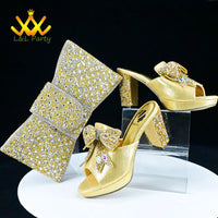 Thumbnail for Gold New Design African Women Shoes Matching Bag Set High Quality Italian Design Super High Heels Slipper for Wedding Party