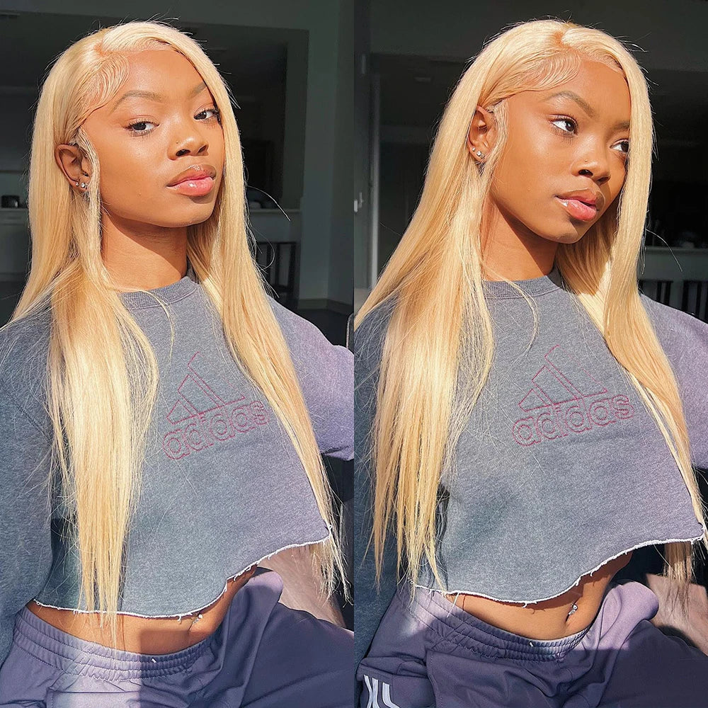 Wear and Go 200% Density Human Hair 613 Straight HD Lace Front Wig 13x4 Brazilian Virgin Blonde Lace Frontal Wigs Glueless