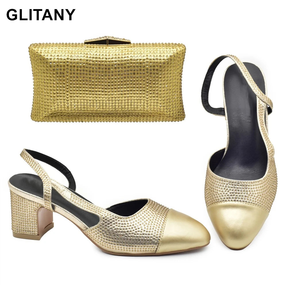 New Design Italian Elegant Shoes and Bag To Match Set African Comfortable Heels Party Shoes and Bag Set for Wedding Plus Size 43