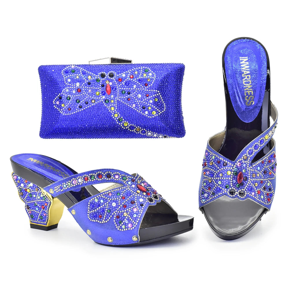 African Pretty Woman Pumps Shoes And Bag Set For Party Nigerian Style Woman High Heels Shoes With Bag Set 8Colors On Stock