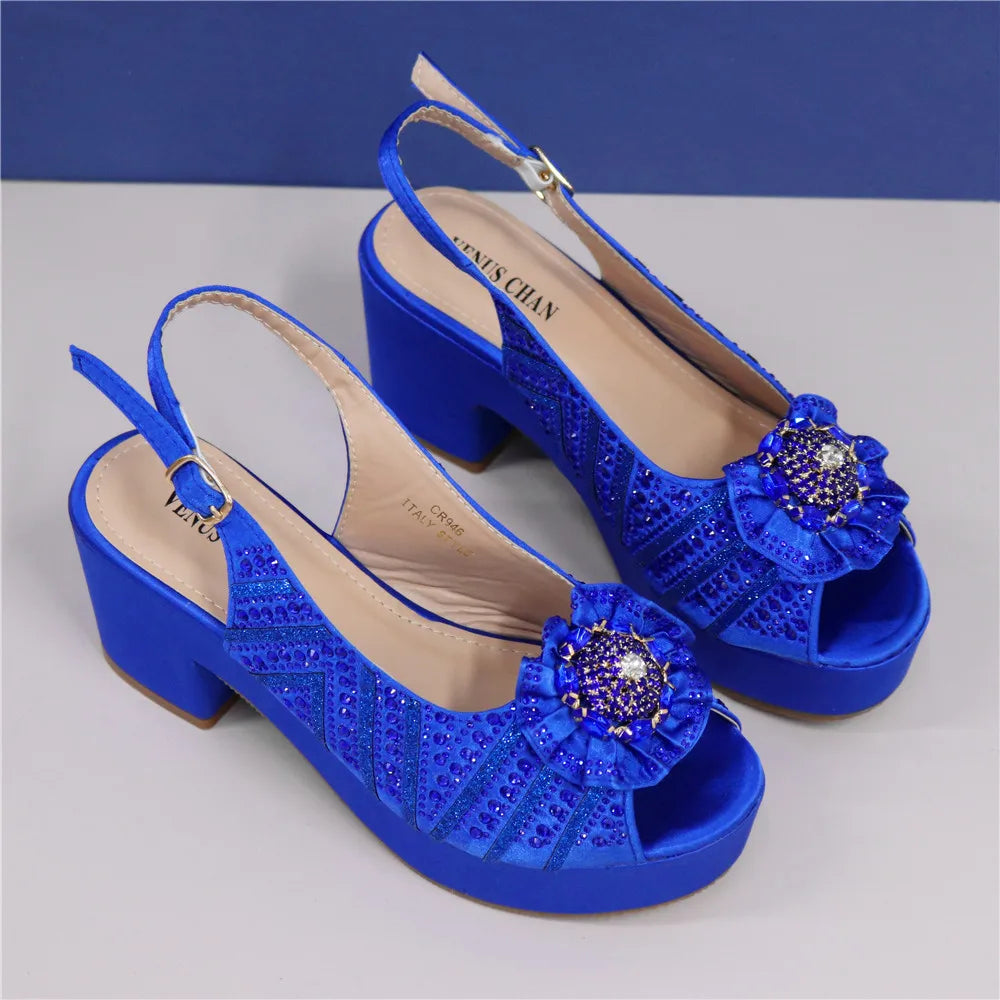 African Wedding Shoes Decorated with Rhinestone Luxery Shoes Women Open Toe Shoes Slip on Italian Ladies Shoes and Sandals