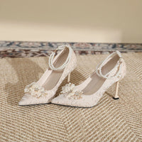 Thumbnail for Bridal Shoes Sexy Heels Shallow Mouth Pointed Pumps Sandals Ladies Slip On Lace-Up Bride Crossdressers Casual Big Toe African Sl